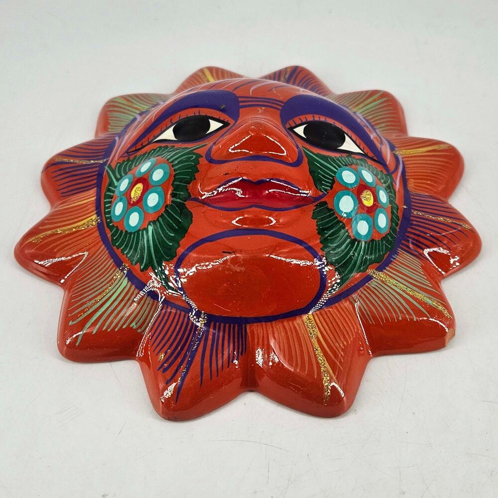 Talavera Sun Face Mexican Folk art Pottery Sculpture Wall Hanging decor - Picture 2 of 3